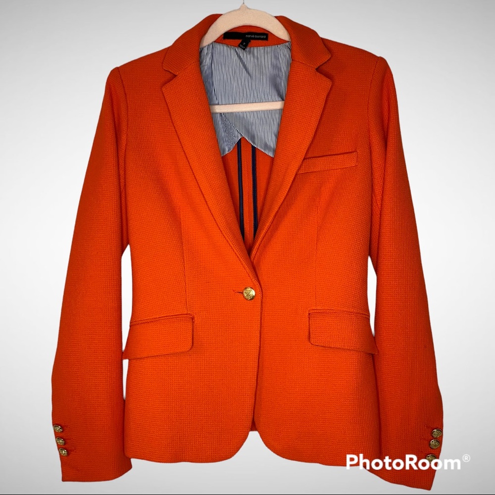 Harvé Benard orange waffle knit blazer Sz 2